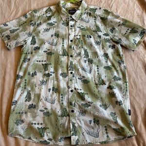 Large Short-Sleeve Printed Button-Up Shirt - Green Botanical